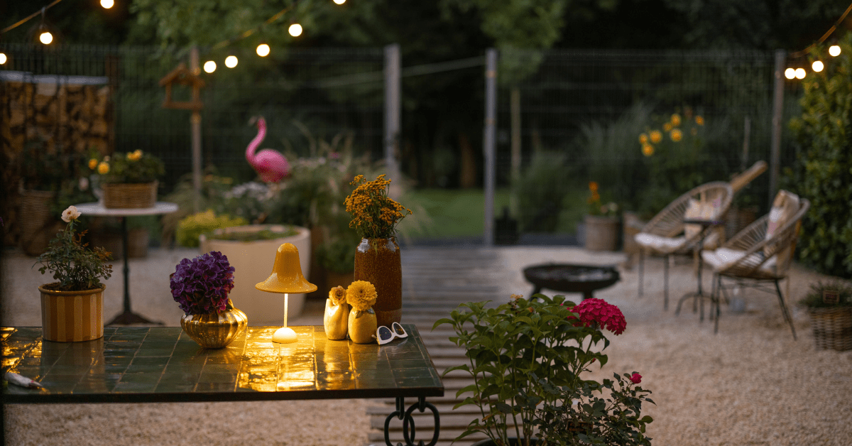 Pavé, asphalte et éclairage dans le jardin